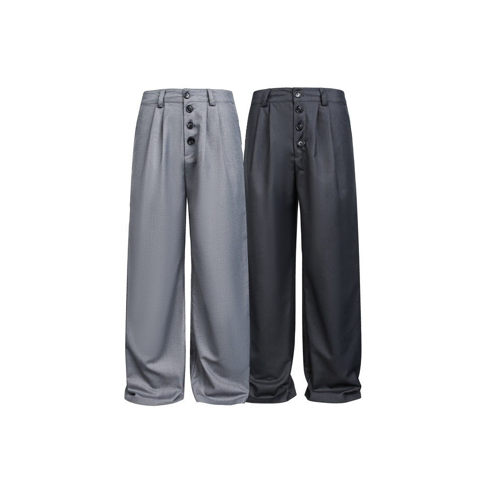 Women's Wide High-Waist Pleated Trousers with Distinctive Button Placket EVA-US