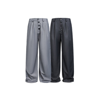 Women's Wide High-Waist Pleated Trousers with Distinctive Button Placket EVA-US