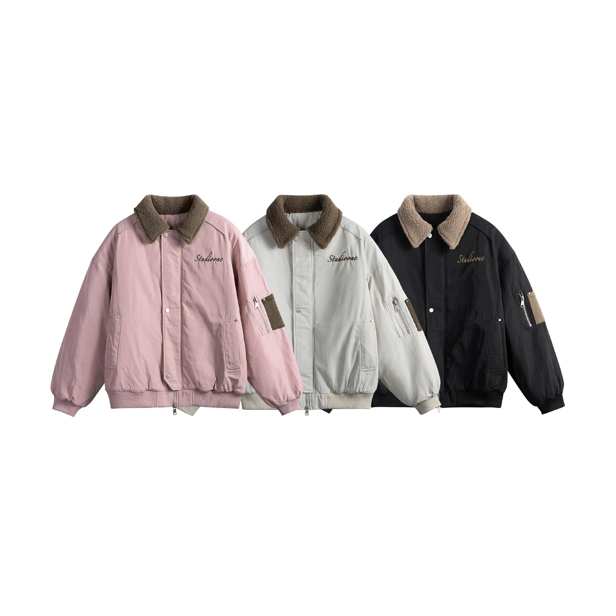 Unisex Padded Bomber Jacket with Teddy Collar and Utility Arm Pocket EVA-US