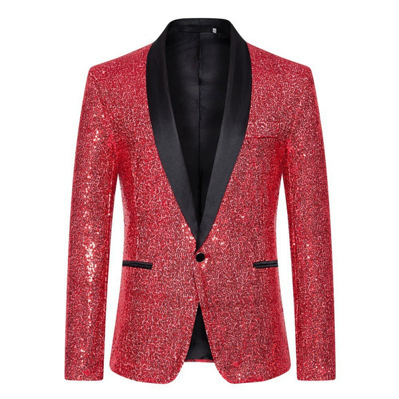 EVA-US Men's Sequin Blazer with Shawl Collar