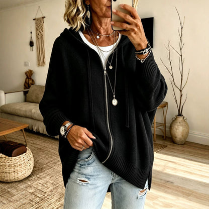 Women Oversize Hooded Zip Cardigan made of soft fine knit EVA-US