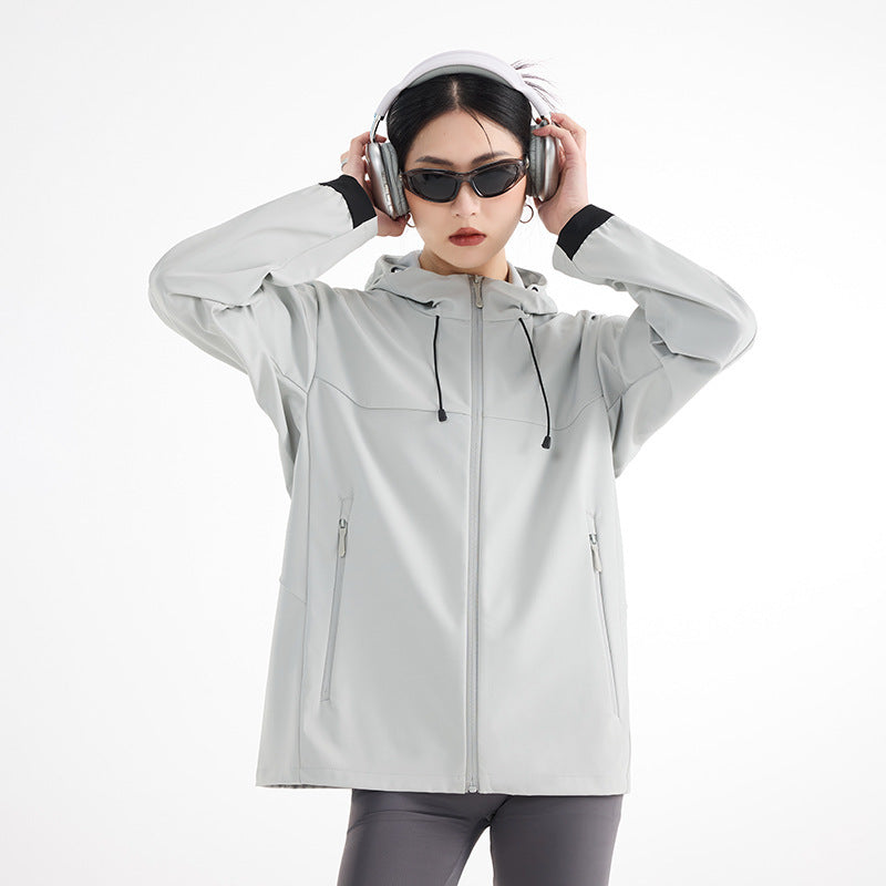 Women's Breathable Softshell Rain Jacket with Hood, Windproof and Minimalist Tech Look EVA-US