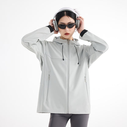Women's Breathable Softshell Rain Jacket with Hood, Windproof and Minimalist Tech Look EVA-US