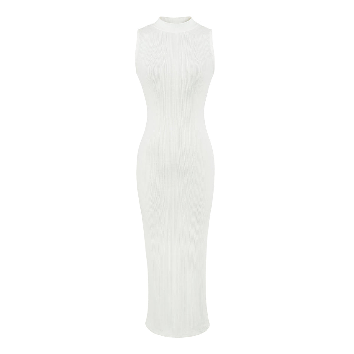 Women’s midi dress in rib knit, sleeveless slim-fit with stand-up collar EVA-US