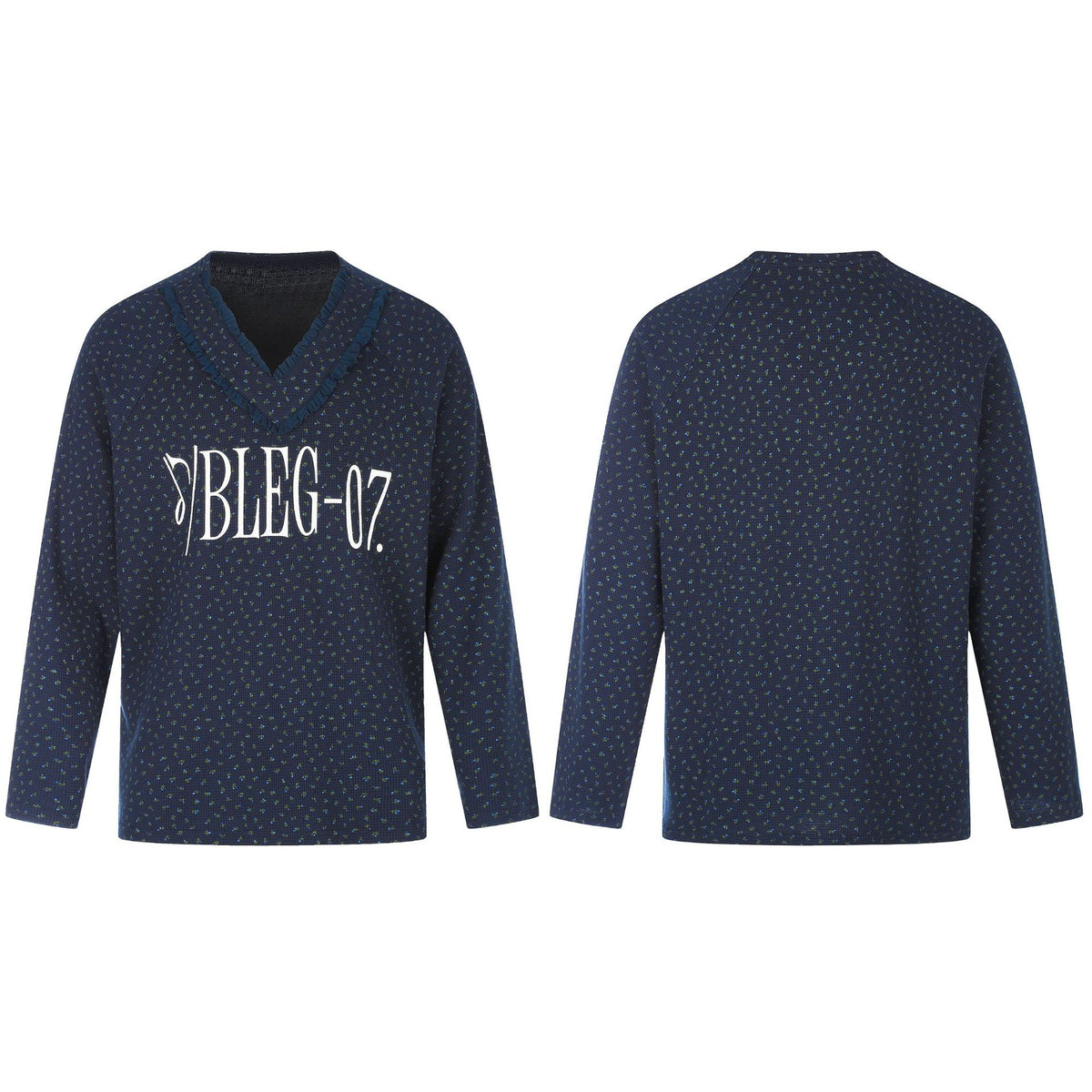 Women fine structure V-neck knitted sweater with ruffled collar EVA-US