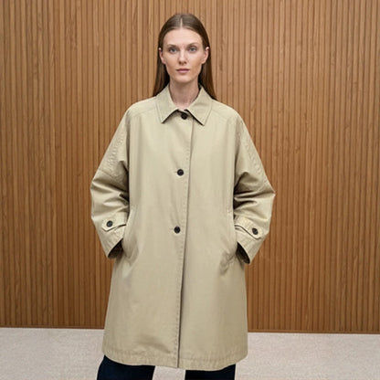 Women's Oversize Cotton Blend Trench Coat with Mid-Length, Straight Cut EVA-US