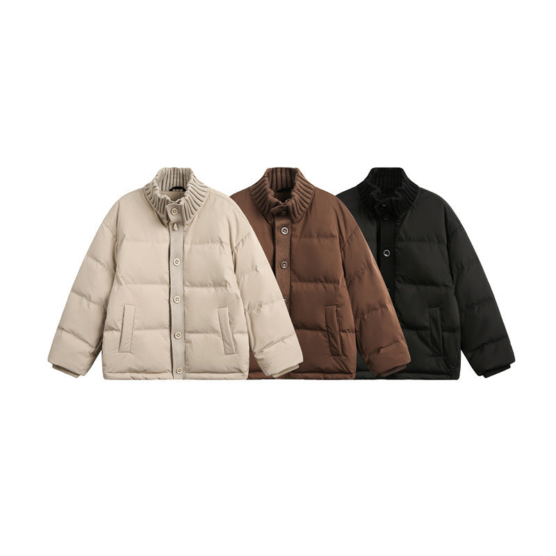 Unisex Short Quilted Oversized Padded Jacket with Ribbed Collar and Snap Closure EVA-US
