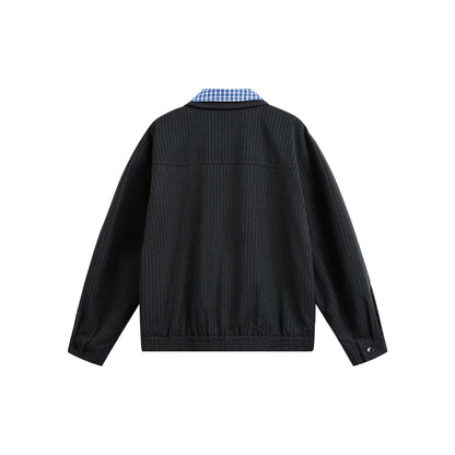 Men's boxy blouson jacket made of pinstripe fabric with contrasting shirt collar EVA-US