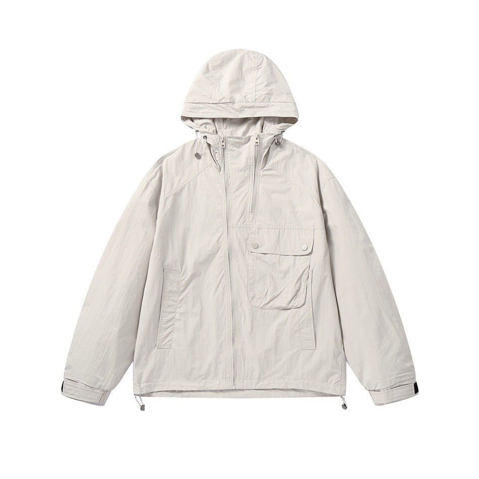 Unisex Lightweight Boxy Windbreaker with Hood, Utility Chest Pocket and Drawstring EVA-US