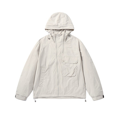 Unisex Lightweight Boxy Windbreaker with Hood, Utility Chest Pocket and Drawstring EVA-US