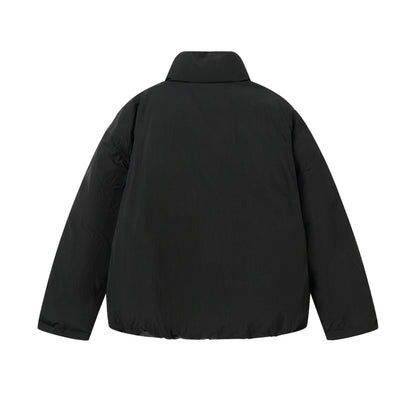 Unisex Reversible Puffer Jacket Short with High Stand-Up Collar and Concealed Closure EVA-US
