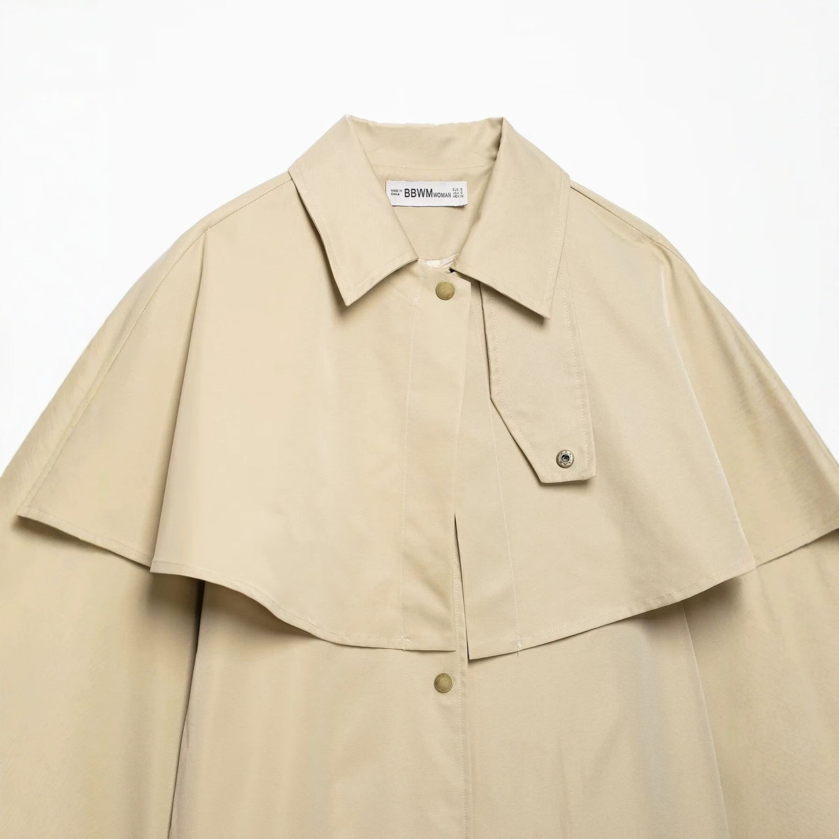 Women's Lightweight Trench Coat with Shoulder Cape and Snap Button Closure EVA-US