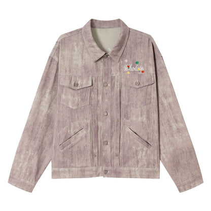 Women's short jacket in oversized workwear look with floral embroidery EVA-US