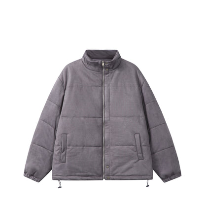 Unisex Boxy quilted jacket in velvet finish with high funnel collar and adjustable hem EVA-US
