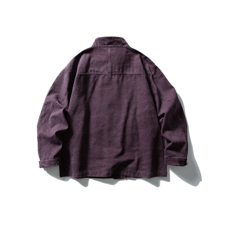 Unisex cleverly tailored canvas worker blouson jacket with stand-up collar and snap button front EVA-US