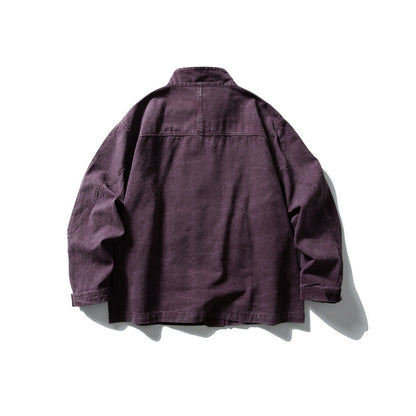 Unisex cleverly tailored canvas worker blouson jacket with stand-up collar and snap button front EVA-US