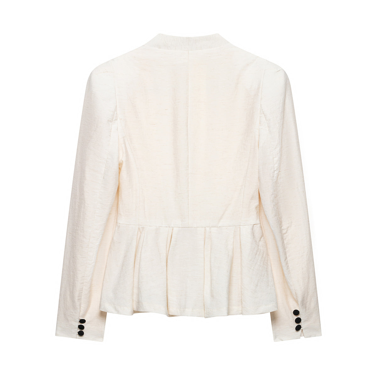 Women Tailored Blazer Jacket with Deep V-Neck, Pleated Peplum and Decorative Button Placket EVA-US