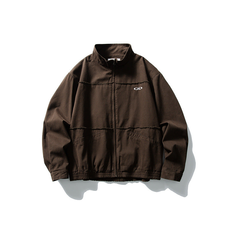 Unisex Boxy Transitional Jacket with Stand-Up Collar, Concealed Zipper and Elastic Hem EVA-US