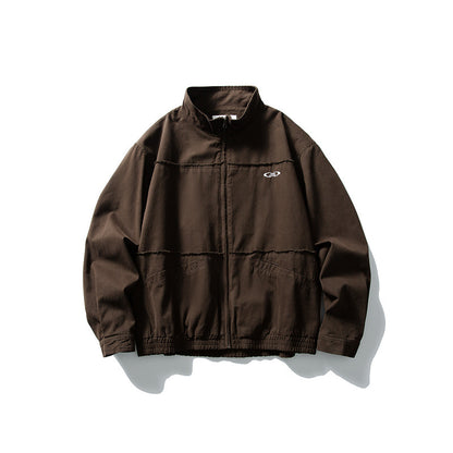 Unisex Boxy Transitional Jacket with Stand-Up Collar, Concealed Zipper and Elastic Hem EVA-US