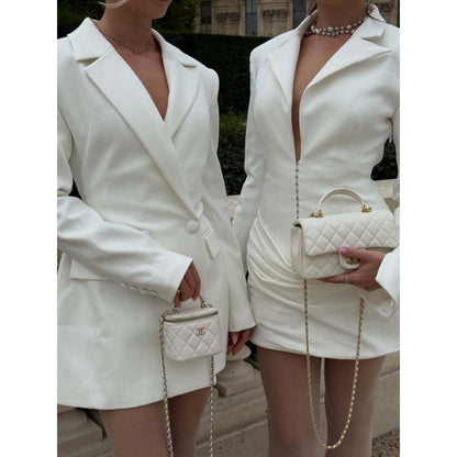 Women's Double-Breasted Blazer Dress with Tailored Silhouette and Structured Shoulders EVA-US
