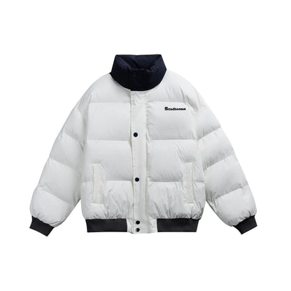 Unisex Short Cut Ultrathin Down Look Puffer with High Standing Collar and Ribbed Cuff EVA-US
