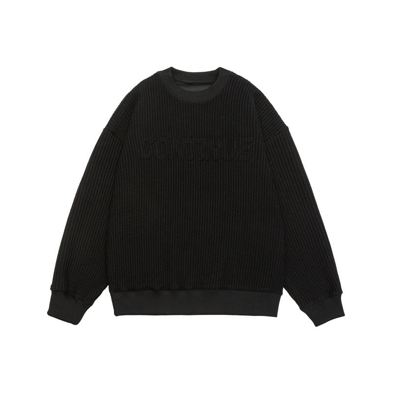 Unisex Boxy Knit Sweater with chunky ribbed texture and round neck EVA-US