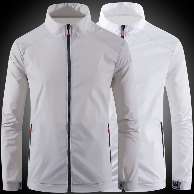 Men's nan ultra-light windproof casual jacket with stand-up collar, concealed zipper, and zippered pockets EVA-US