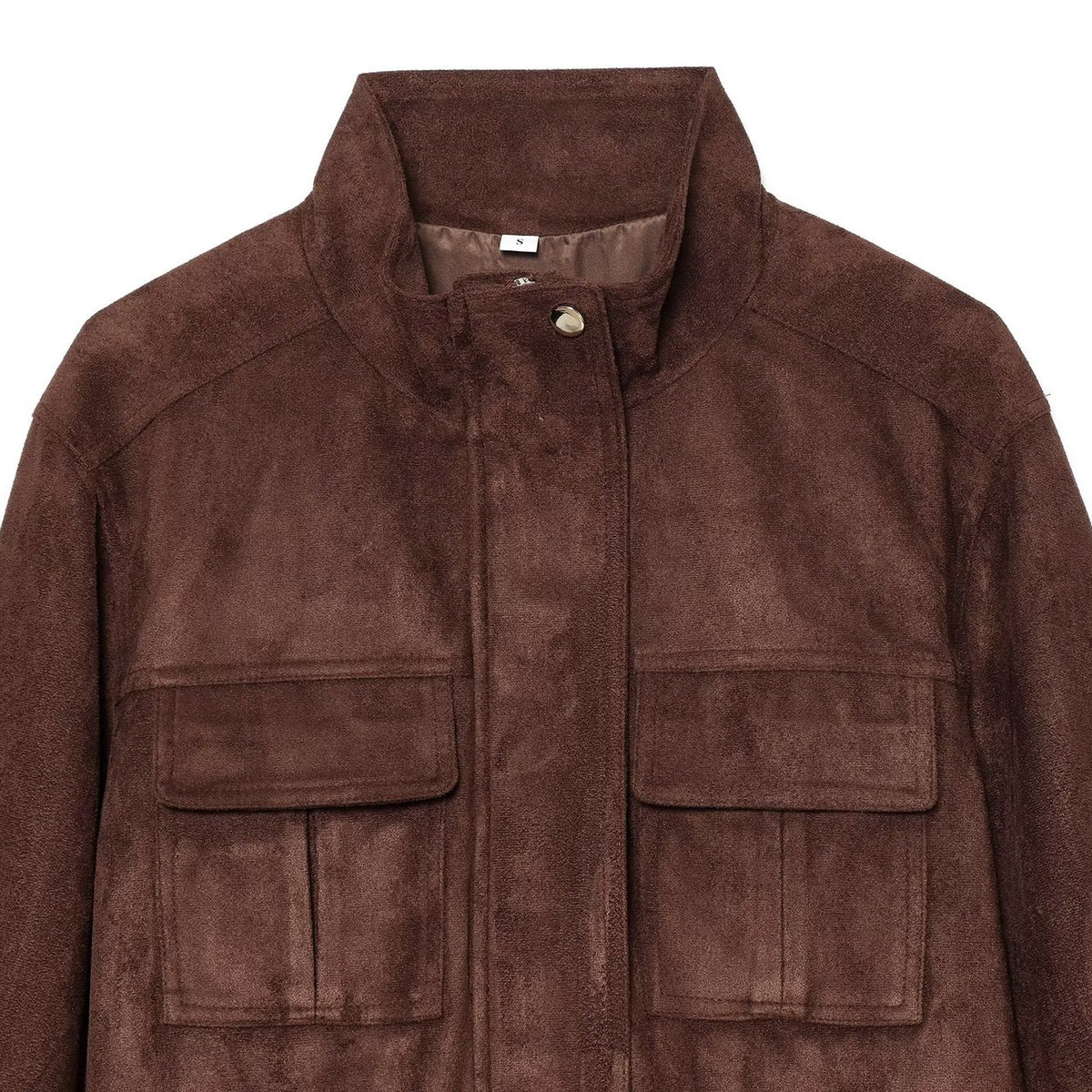 Ladies short jacket in field style made of suede leather look with stand-up collar, chest pockets, and drawstring EVA-US