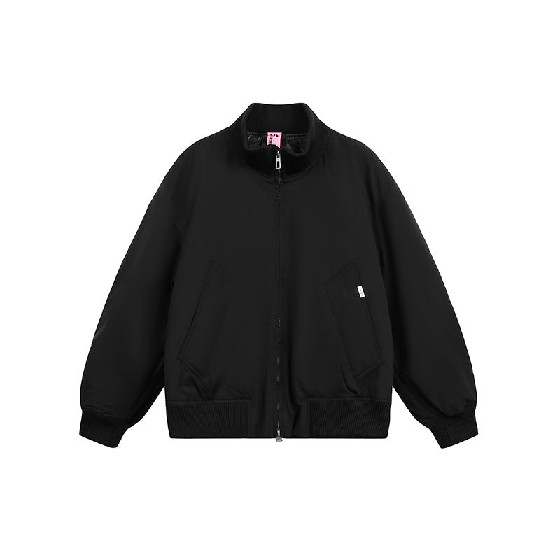 Unisex Boxy Bomber Jacket in Oversize Style with Ribbed Cuffs and Two-Way Zipper EVA-US
