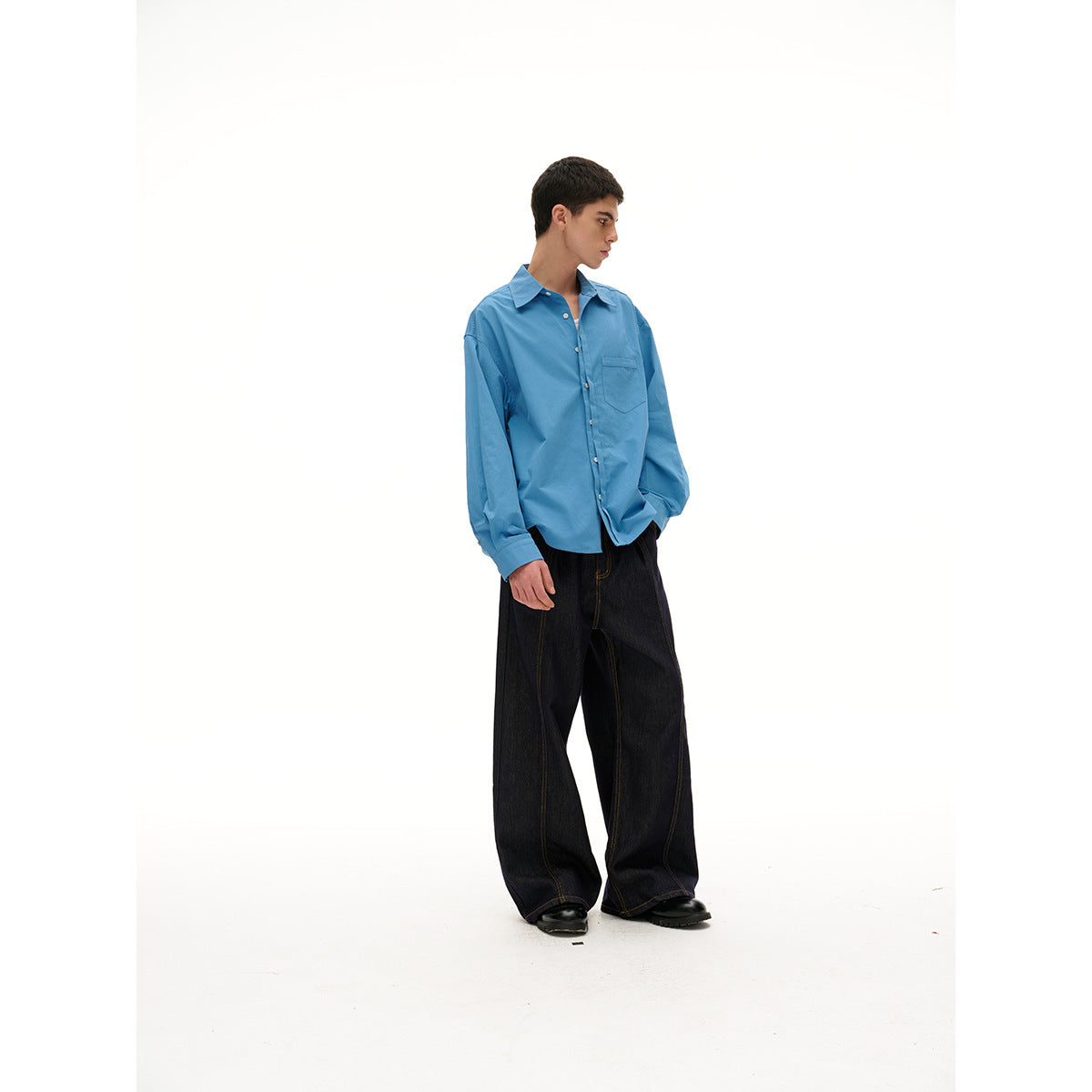 Women Oversized Shirt Blouse with Chest Pocket and Concealed Button Placket EVA-US