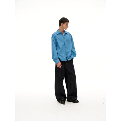 Women Oversized Shirt Blouse with Chest Pocket and Concealed Button Placket EVA-US