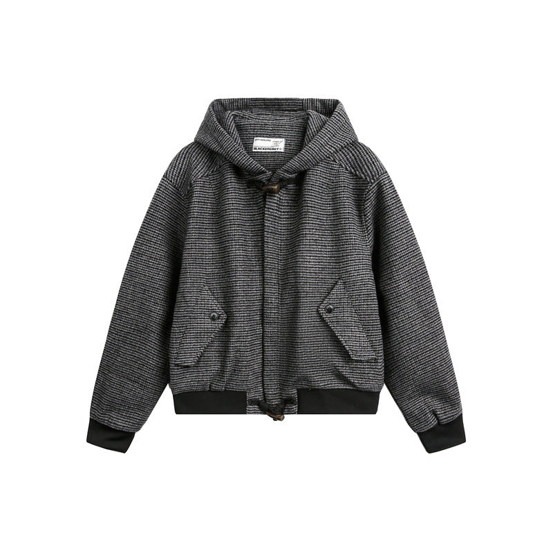 Unisex short-cut hooded blouson jacket in mixed structure with toggle closure and ribbed cuffs EVA-US