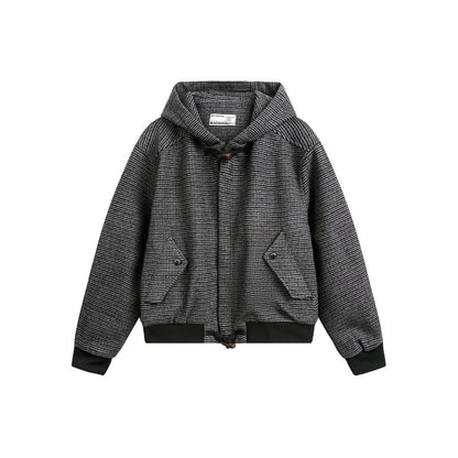 Unisex short-cut hooded blouson jacket in mixed structure with toggle closure and ribbed cuffs EVA-US