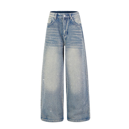 Women wide high-cut palazzo jeans with glitter effect and vintage wash EVA-US