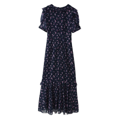 Women’s maxi dress with ruffles, V-neck and floral chiffon look EVA-US