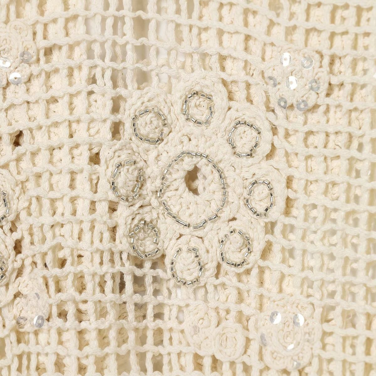 Women's crochet sweater with flower appliqués and drawstring EVA-US