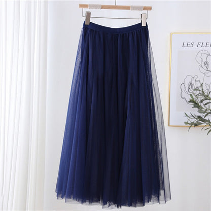 Women Tulle Skirt Layered Floor-Length A-Line Elastic Waistband