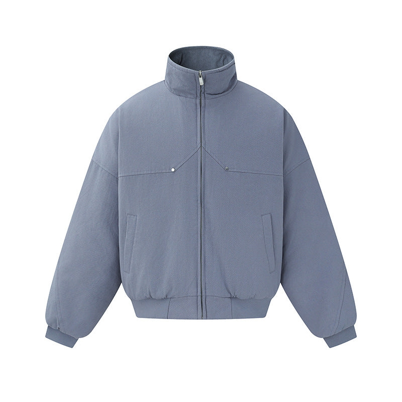 Unisex Boxy-padded Short Jacket with High Collar and Minimalist Seam Design EVA-US