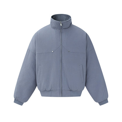 Unisex Boxy-padded Short Jacket with High Collar and Minimalist Seam Design EVA-US