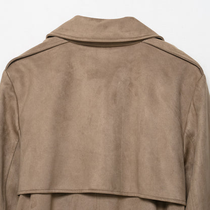 Ladies trench coat in velour leather look double-breasted with waist belt EVA-US