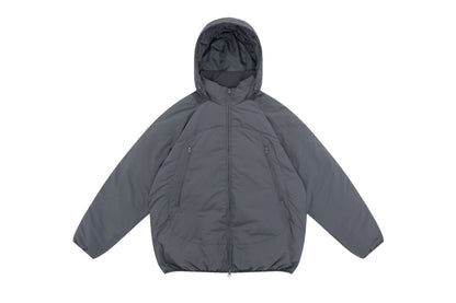 Unisex Voluminous Hooded Insulation Jacket in Boxy Cut with Concealed Zipper Pockets EVA-US
