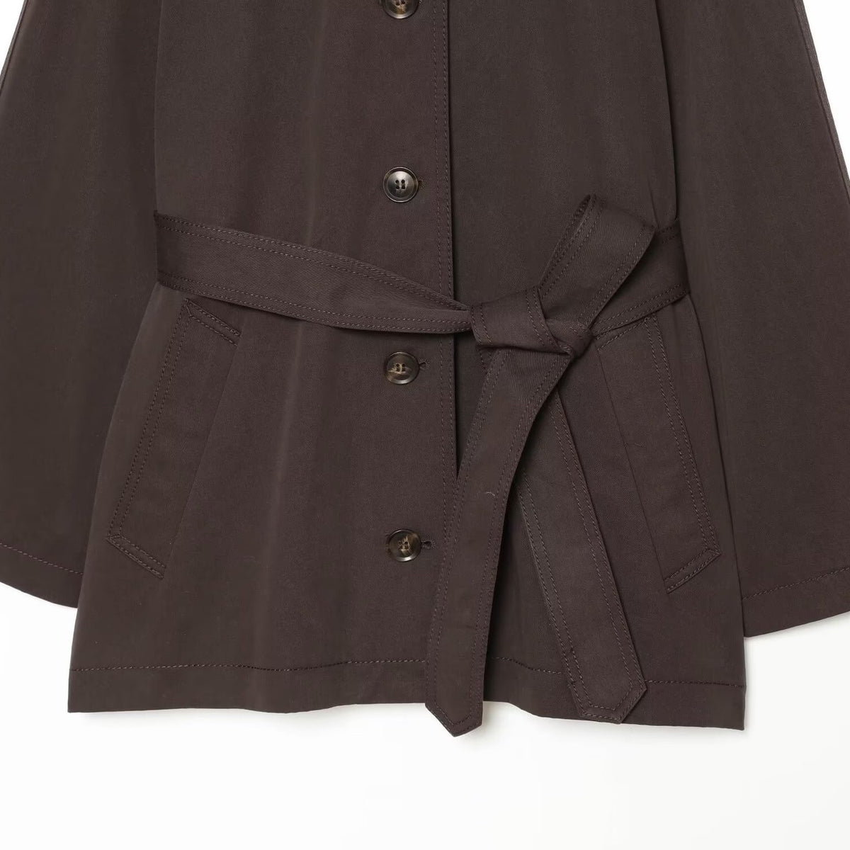 Women Short Trench Cape with Waist Belt, Epaulettes and Patch Pockets EVA-US