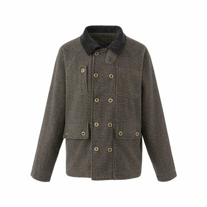 Men's double-breasted wool blend blouson with corduroy collar and patch pockets EVA-US