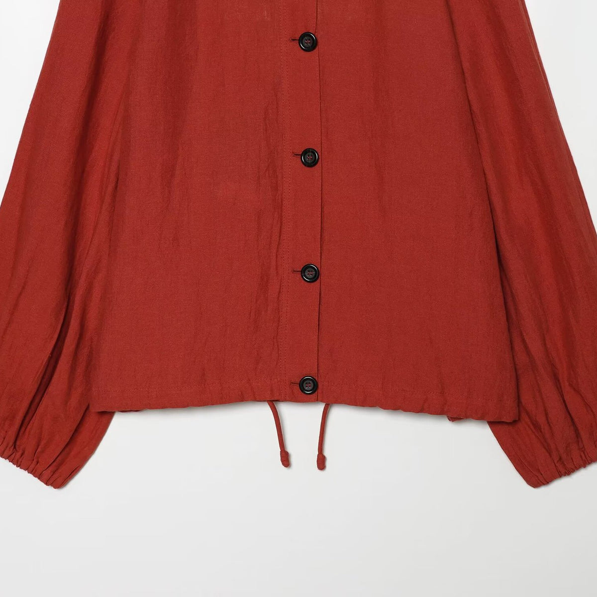 Ladies short jacket with high stand-up collar, continuous button placket and drawstring EVA-US