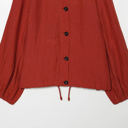Ladies short jacket with high stand-up collar, continuous button placket and drawstring EVA-US