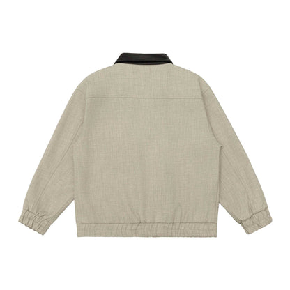 Unisex Boxy-Workwear-Blouson with leather-trimmed collar, utility pockets and elastic hem EVA-US