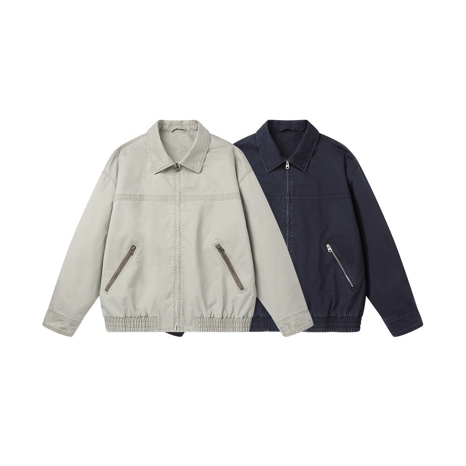 Men's short jacket in boxy cut made of canvas with diagonal zip pockets and elastic hem EVA-US