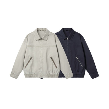 Men's short jacket in boxy cut made of canvas with diagonal zip pockets and elastic hem EVA-US