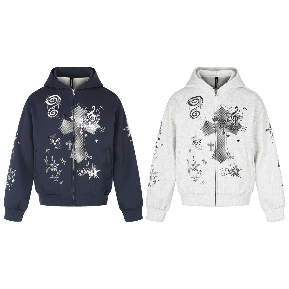 Unisex Printed Hooded Zip Jacket in Casual Boxy Cut with Full Zip EVA-US