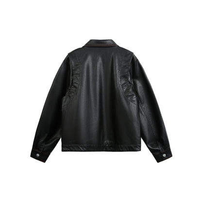 Unisex Oversized Faux Leather Pilot Jacket with Full Metal Zipper EVA-US